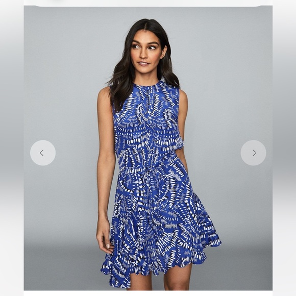 REISS Elsie Geo Print Dress - Blue, EUC, Freshly dry cleaned too! US14 EU46 UK18 - Picture 12 of 14